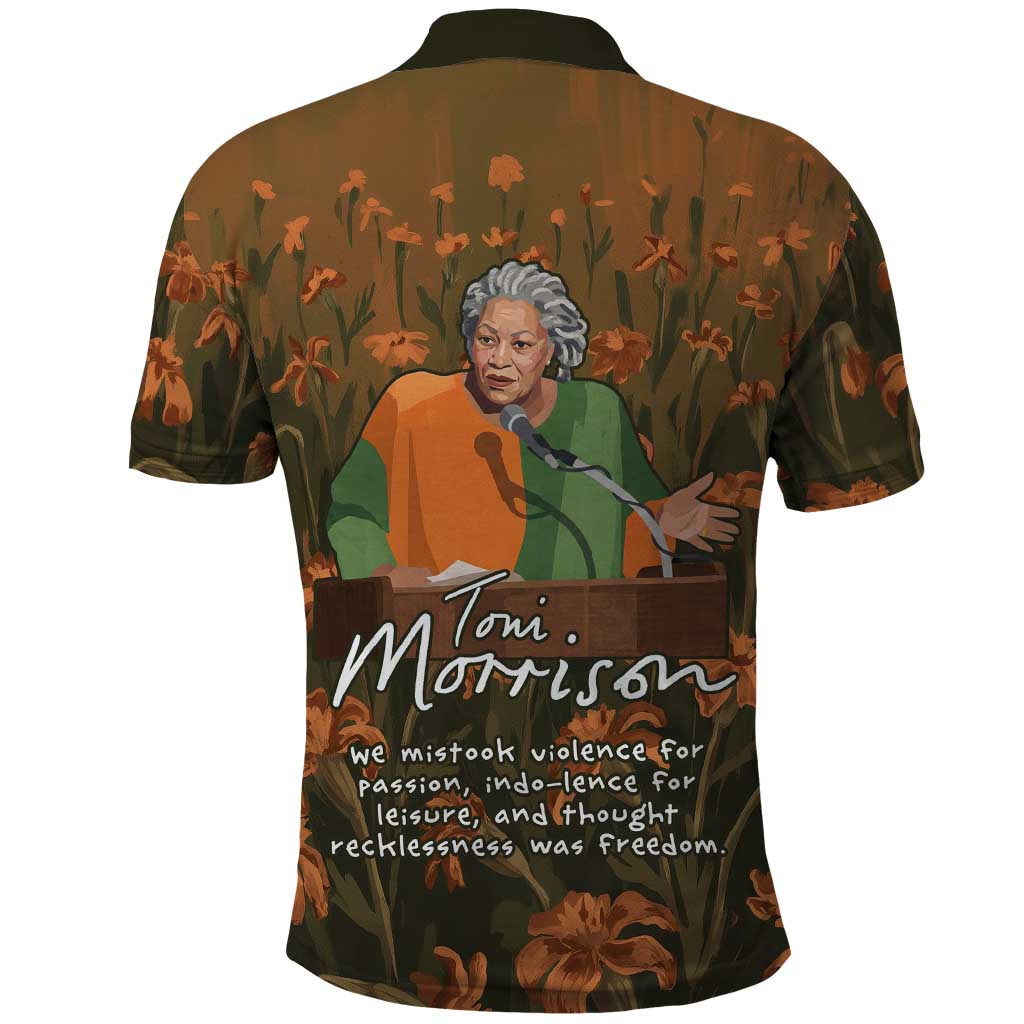 Toni Morrison Polo Shirt Floral Themed Design Featuring The Bluest Eye Cover Art Thought-Provoking Quote - Wonder Print Shop