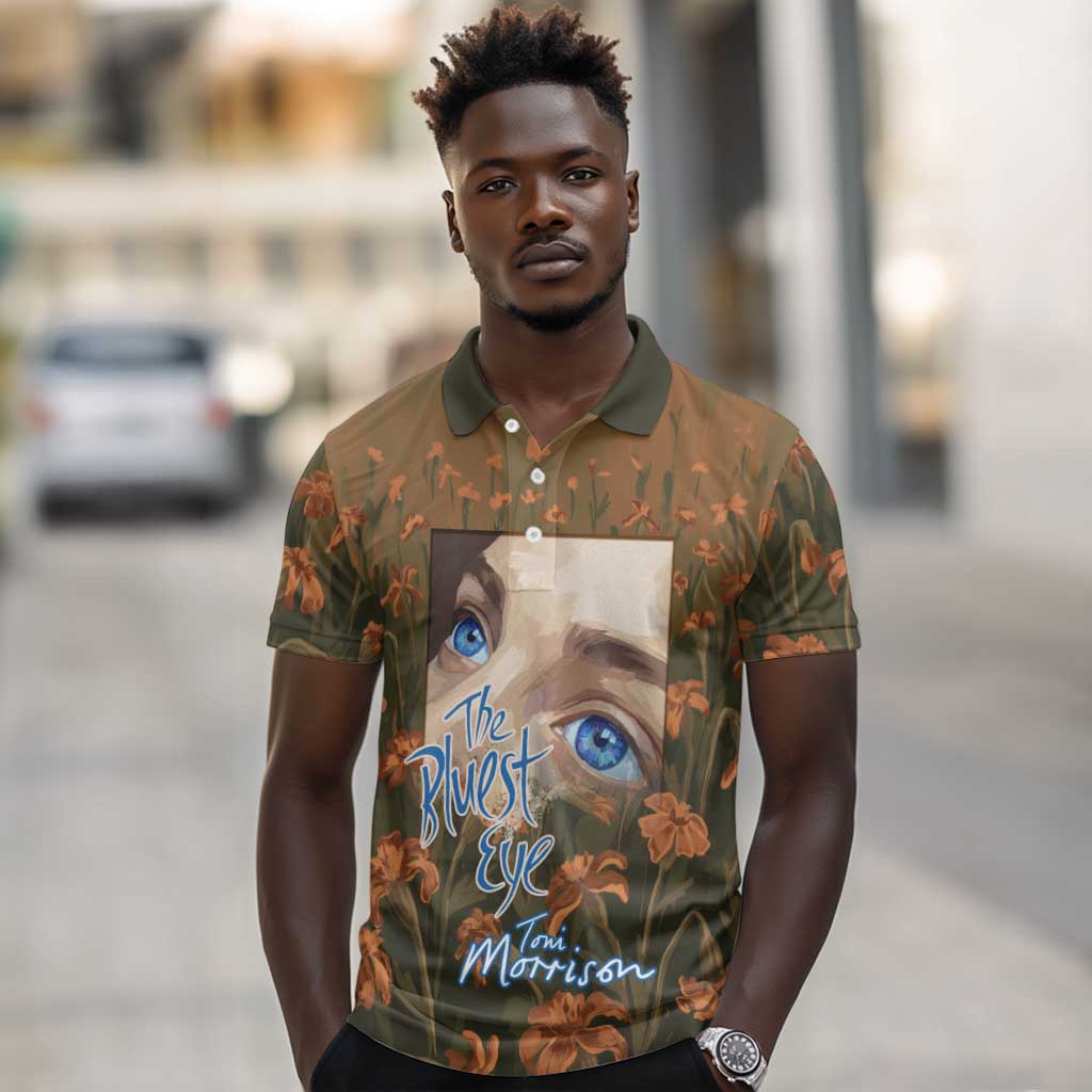Toni Morrison Polo Shirt Floral Themed Design Featuring The Bluest Eye Cover Art Thought-Provoking Quote - Wonder Print Shop