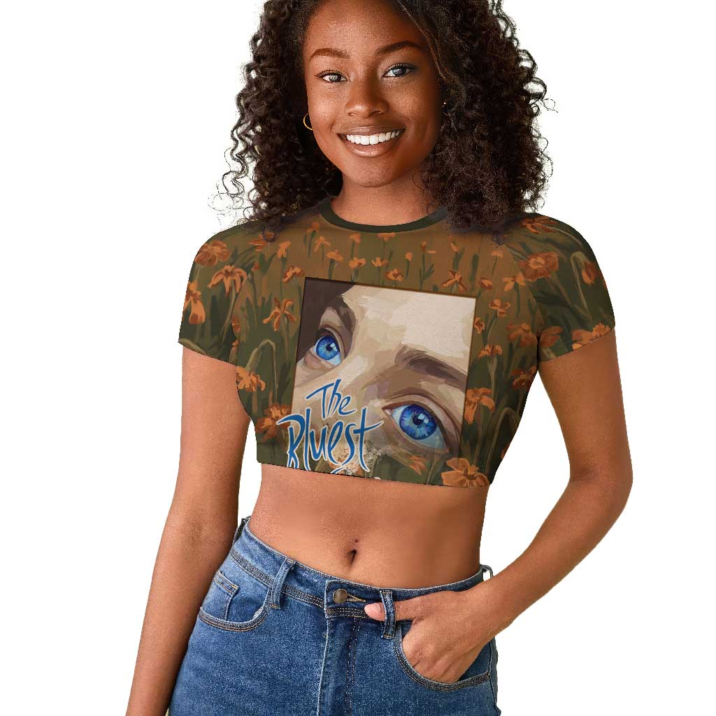 Toni Morrison Raglan Cropped T shirt Floral Themed Design Featuring The Bluest Eye Cover Art Thought-Provoking Quote - Wonder Print Shop