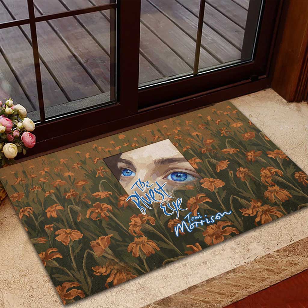Toni Morrison Rubber Doormat Floral Themed Design Featuring The Bluest Eye Cover Art Thought-Provoking Quote - Wonder Print Shop