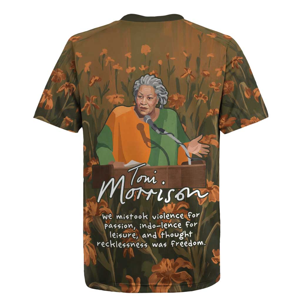 Toni Morrison Rugby Jersey Floral Themed Design Featuring The Bluest Eye Cover Art Thought-Provoking Quote - Wonder Print Shop