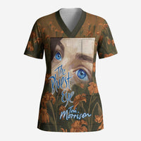 Toni Morrison Scrub Top Floral Themed Design Featuring The Bluest Eye Cover Art Thought-Provoking Quote - Wonder Print Shop