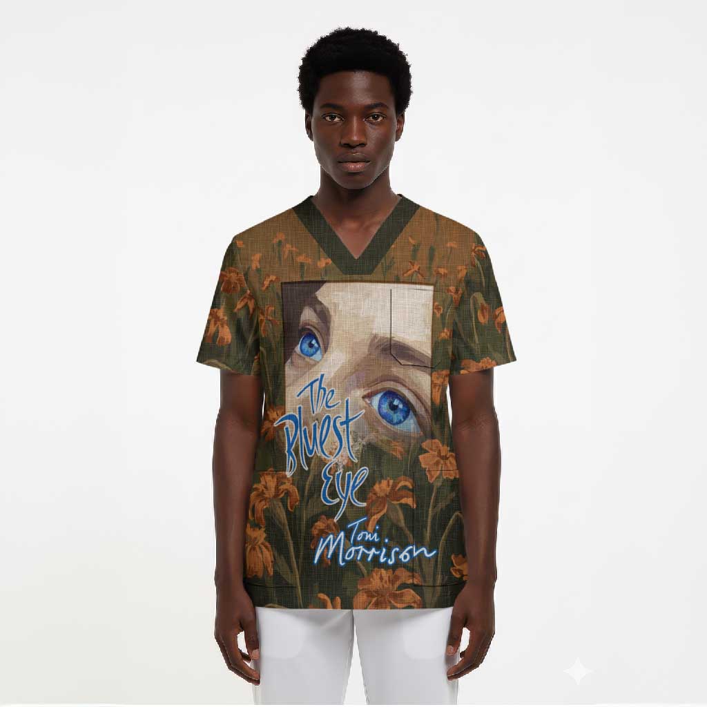 Toni Morrison Scrub Top Floral Themed Design Featuring The Bluest Eye Cover Art Thought-Provoking Quote - Wonder Print Shop
