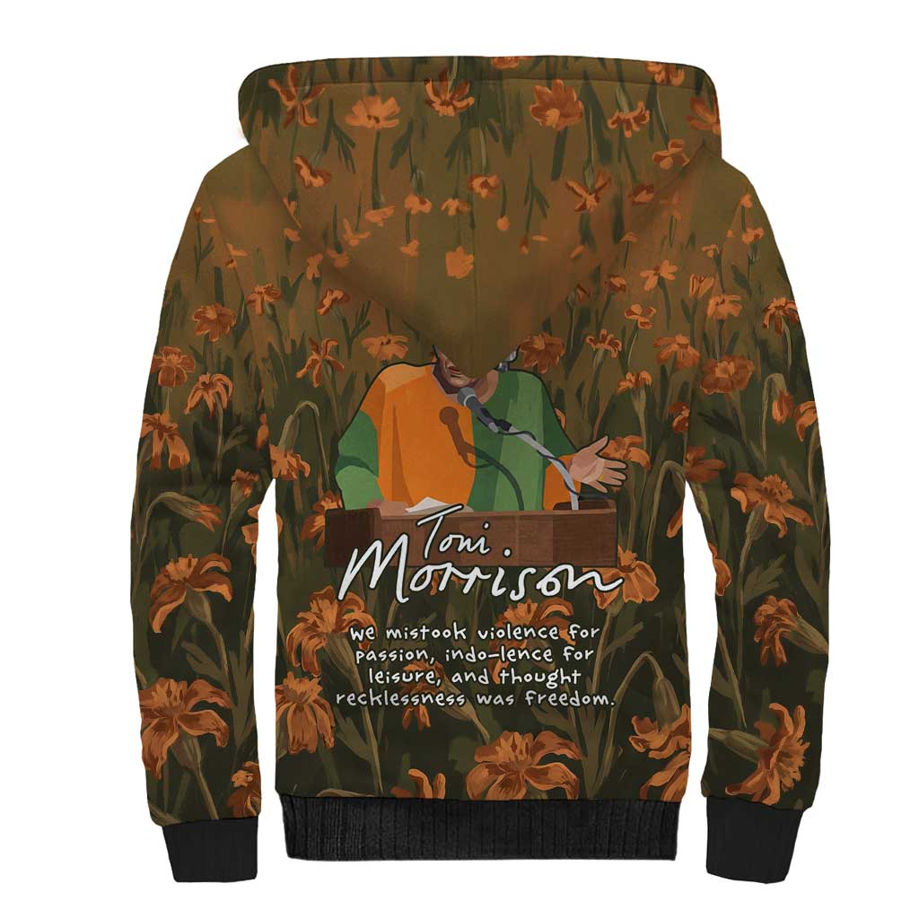 Toni Morrison Sherpa Hoodie Floral Themed Design Featuring The Bluest Eye Cover Art Thought-Provoking Quote - Wonder Print Shop