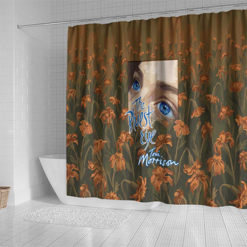 Toni Morrison Shower Curtain Floral Themed Design Featuring The Bluest Eye Cover Art Thought-Provoking Quote - Wonder Print Shop
