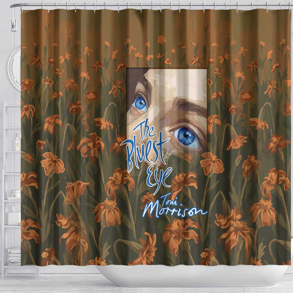 Toni Morrison Shower Curtain Floral Themed Design Featuring The Bluest Eye Cover Art Thought-Provoking Quote - Wonder Print Shop