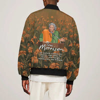 Toni Morrison Sleeve Zip Bomber Jacket Floral Themed Design Featuring The Bluest Eye Cover Art Thought-Provoking Quote - Wonder Print Shop