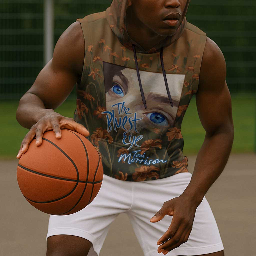 Toni Morrison Sleeveless Hoodie Floral Themed Design Featuring The Bluest Eye Cover Art Thought-Provoking Quote - Wonder Print Shop
