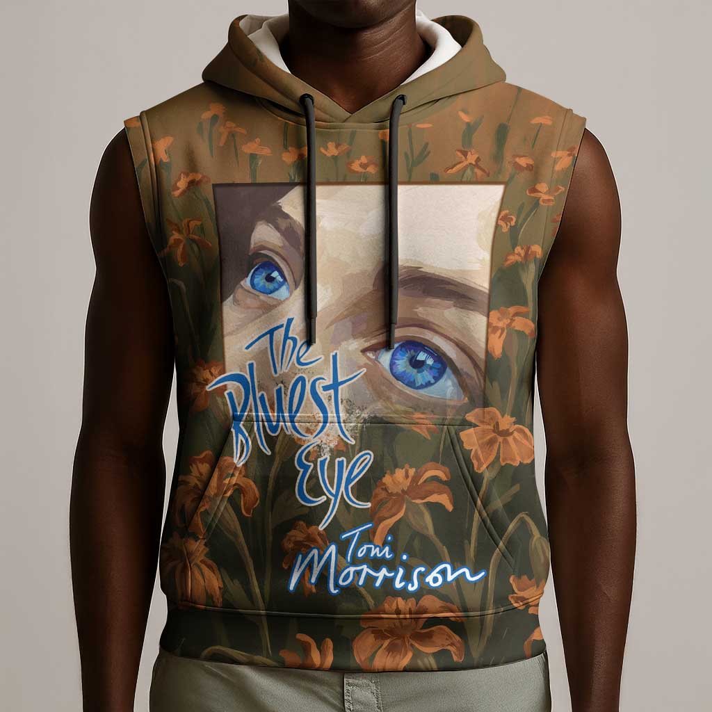 Toni Morrison Sleeveless Hoodie Floral Themed Design Featuring The Bluest Eye Cover Art Thought-Provoking Quote - Wonder Print Shop