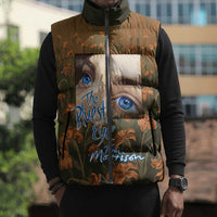Toni Morrison Sleeveless Puffer Jacket Floral Themed Design Featuring The Bluest Eye Cover Art Thought-Provoking Quote - Wonder Print Shop