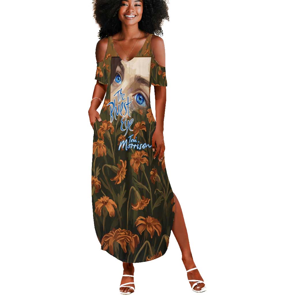 Toni Morrison Summer Maxi Dress Floral Themed Design Featuring The Bluest Eye Cover Art Thought-Provoking Quote - Wonder Print Shop