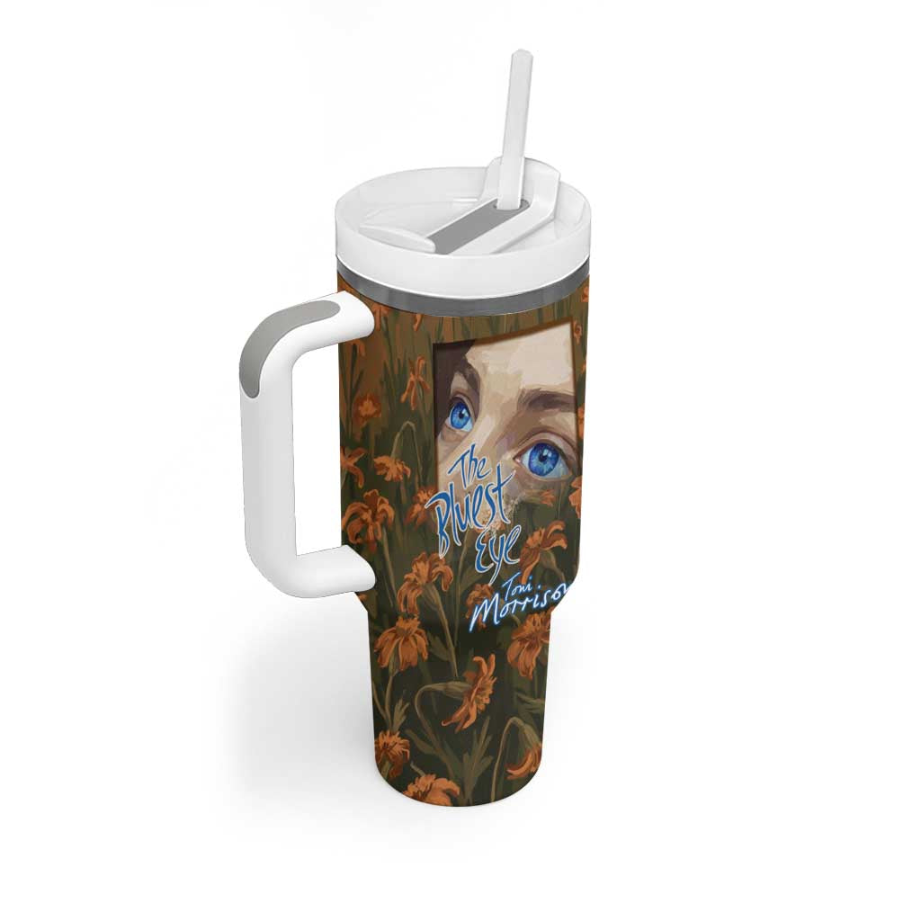 Toni Morrison Tumbler With Handle Floral Themed Design Featuring The Bluest Eye Cover Art Thought-Provoking Quote - Wonder Print Shop