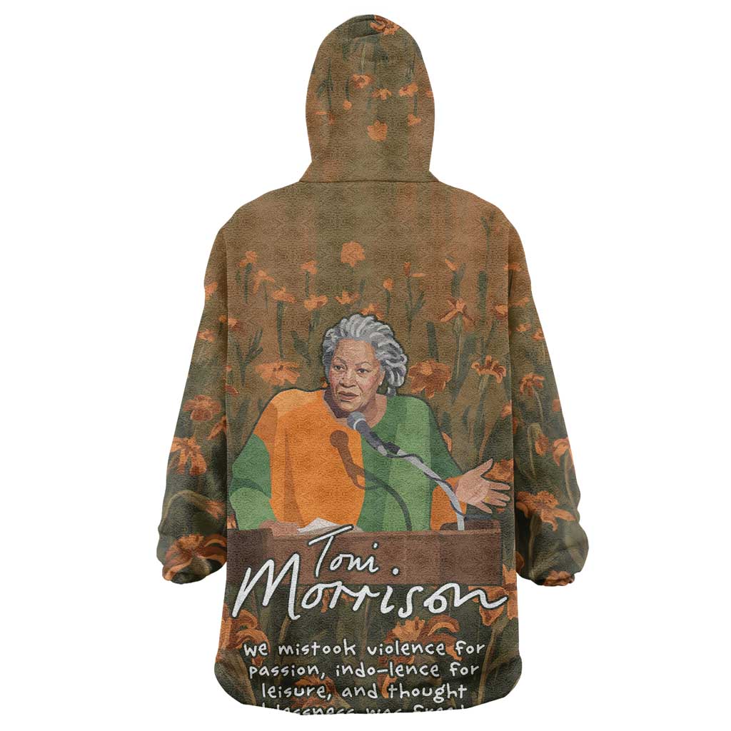 Toni Morrison Wearable Blanket Hoodie Floral Themed Design Featuring The Bluest Eye Cover Art Thought-Provoking Quote - Wonder Print Shop