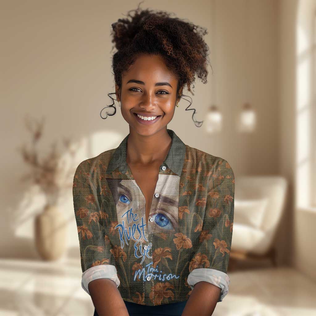 Toni Morrison Women Casual Shirt Floral Themed Design Featuring The Bluest Eye Cover Art Thought-Provoking Quote - Wonder Print Shop