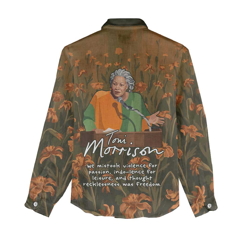 Toni Morrison Women Casual Shirt Floral Themed Design Featuring The Bluest Eye Cover Art Thought-Provoking Quote - Wonder Print Shop