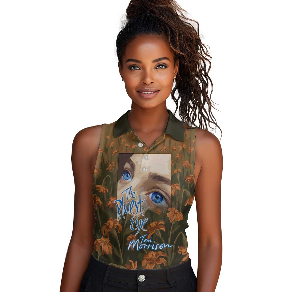 Toni Morrison Women Sleeveless Polo Shirt Floral Themed Design Featuring The Bluest Eye Cover Art Thought-Provoking Quote - Wonder Print Shop