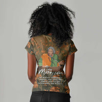 Toni Morrison Women V-Neck T-Shirt Floral Themed Design Featuring The Bluest Eye Cover Art Thought-Provoking Quote - Wonder Print Shop