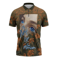 Toni Morrison Zipper Polo Shirt Floral Themed Design Featuring The Bluest Eye Cover Art Thought-Provoking Quote - Wonder Print Shop