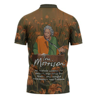 Toni Morrison Zipper Polo Shirt Floral Themed Design Featuring The Bluest Eye Cover Art Thought-Provoking Quote - Wonder Print Shop
