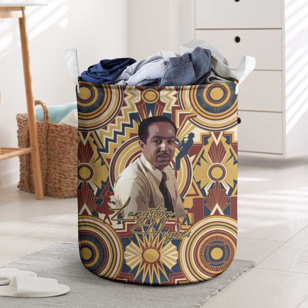 Langston Hughes Laundry Basket Vibrant Jazz Age Pattern - Typewriter and Silhouettes Celebration of Harlem Renaissance - Wonder Print Shop