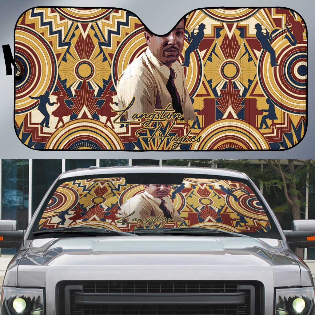 Langston Hughes Auto Sun Shade Vibrant Jazz Age Pattern - Typewriter and Silhouettes Celebration of Harlem Renaissance - Wonder Print Shop