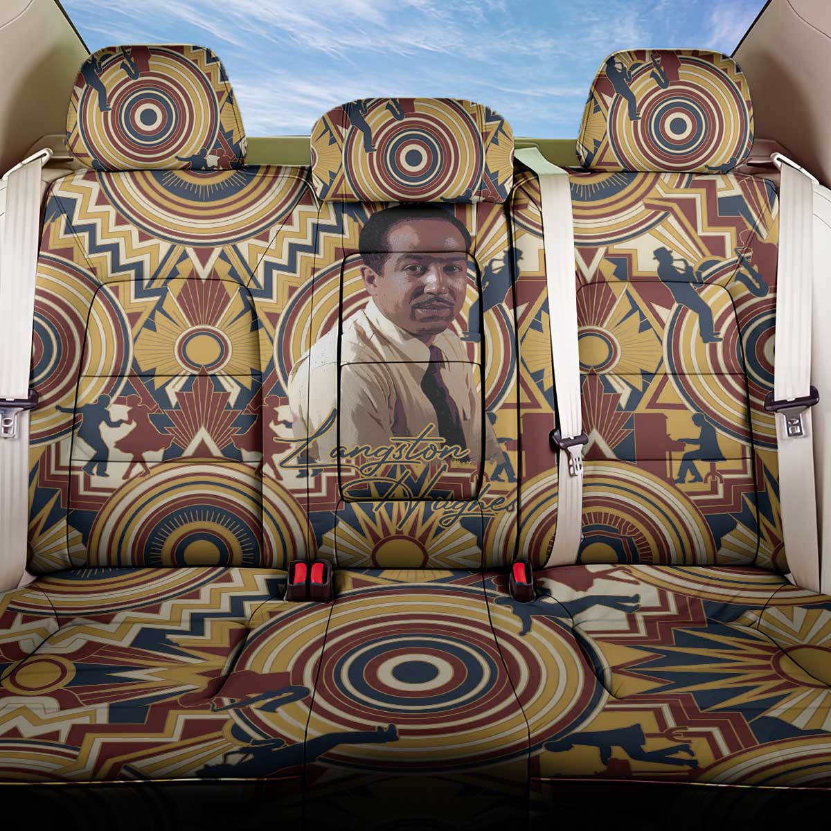 Langston Hughes Back Car Seat Cover Vibrant Jazz Age Pattern - Typewriter and Silhouettes Celebration of Harlem Renaissance - Wonder Print Shop