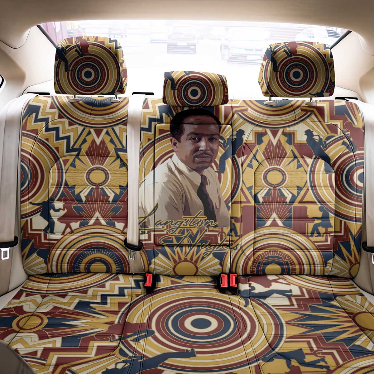 Langston Hughes Back Car Seat Cover Vibrant Jazz Age Pattern - Typewriter and Silhouettes Celebration of Harlem Renaissance - Wonder Print Shop
