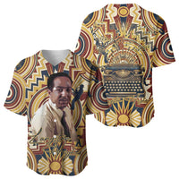 Langston Hughes Baseball Jersey Vibrant Jazz Age Pattern - Typewriter and Silhouettes Celebration of Harlem Renaissance - Wonder Print Shop