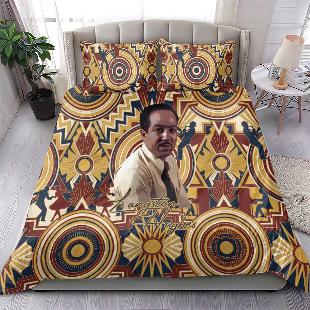 Langston Hughes Bedding Set Vibrant Jazz Age Pattern - Typewriter and Silhouettes Celebration of Harlem Renaissance - Wonder Print Shop