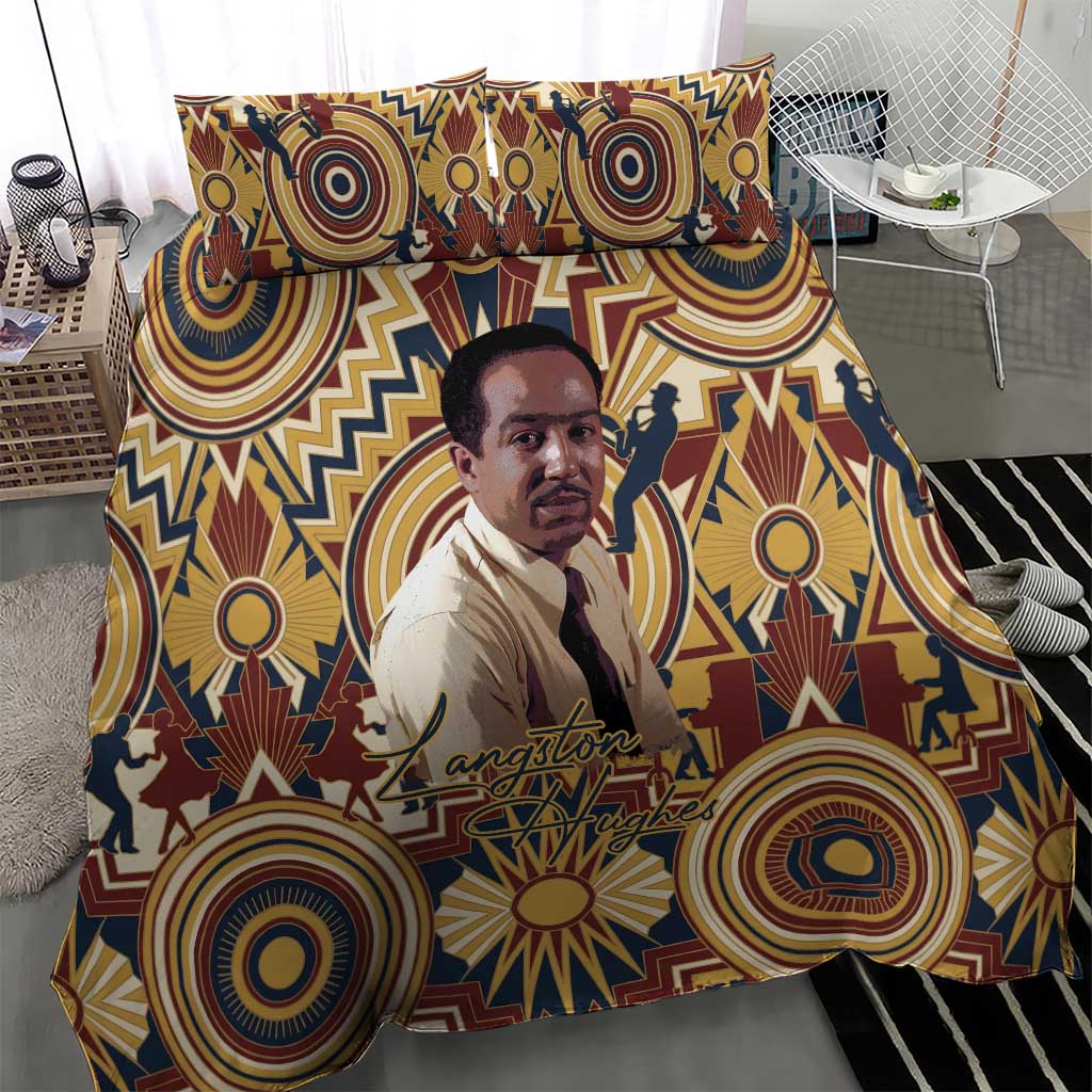 Langston Hughes Bedding Set Vibrant Jazz Age Pattern - Typewriter and Silhouettes Celebration of Harlem Renaissance - Wonder Print Shop