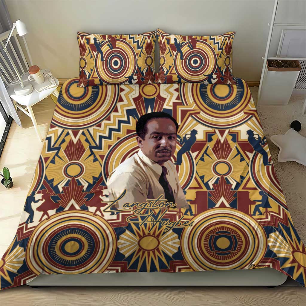 Langston Hughes Bedding Set Vibrant Jazz Age Pattern - Typewriter and Silhouettes Celebration of Harlem Renaissance - Wonder Print Shop