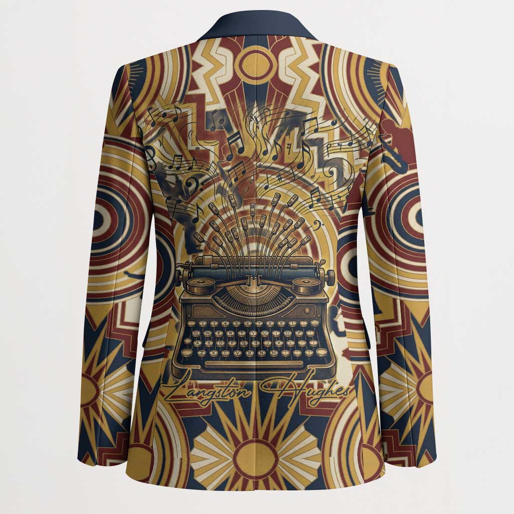 Langston Hughes Blazer Vibrant Jazz Age Pattern - Typewriter and Silhouettes Celebration of Harlem Renaissance - Wonder Print Shop