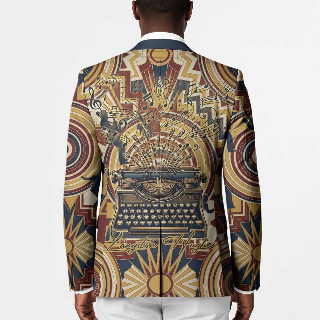 Langston Hughes Blazer Vibrant Jazz Age Pattern - Typewriter and Silhouettes Celebration of Harlem Renaissance - Wonder Print Shop