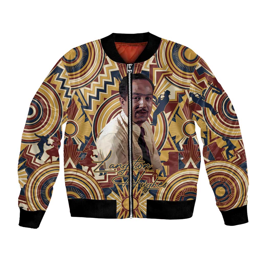 Langston Hughes Bomber Jacket Vibrant Jazz Age Pattern - Typewriter and Silhouettes Celebration of Harlem Renaissance - Wonder Print Shop