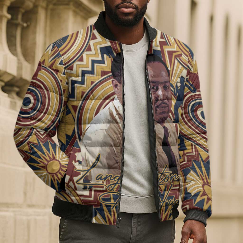 Langston Hughes Bomber Puffer Jacket Vibrant Jazz Age Pattern - Typewriter and Silhouettes Celebration of Harlem Renaissance - Wonder Print Shop