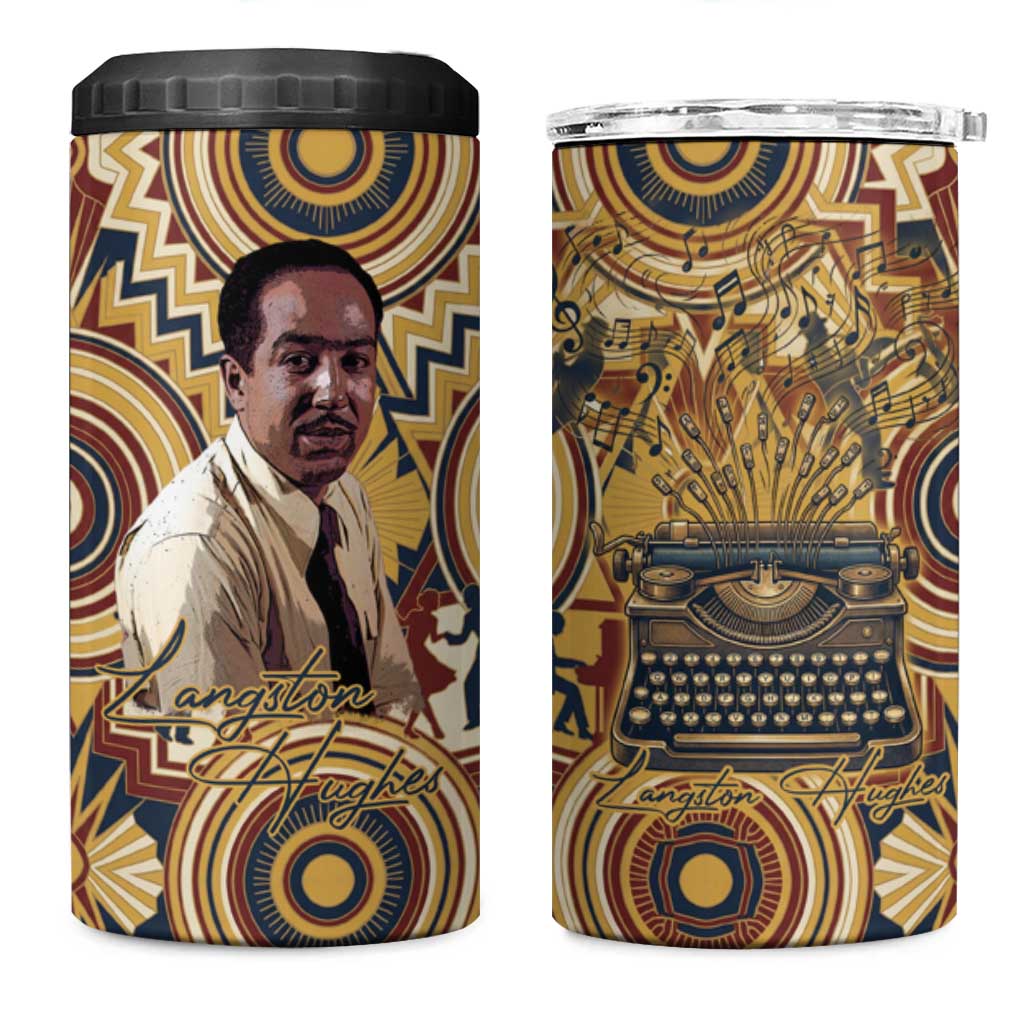 Langston Hughes 4 in 1 Can Cooler Tumbler Vibrant Jazz Age Pattern - Typewriter and Silhouettes Celebration of Harlem Renaissance - Wonder Print Shop