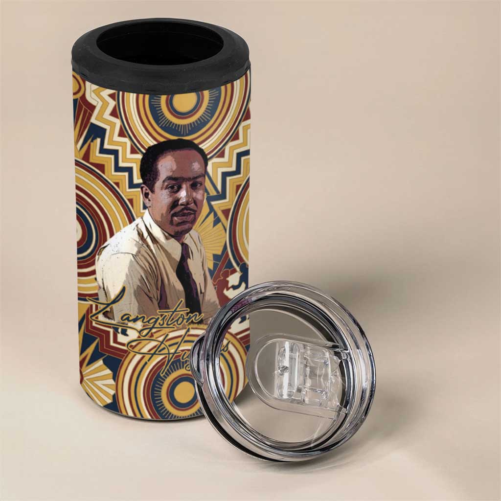 Langston Hughes 4 in 1 Can Cooler Tumbler Vibrant Jazz Age Pattern - Typewriter and Silhouettes Celebration of Harlem Renaissance - Wonder Print Shop