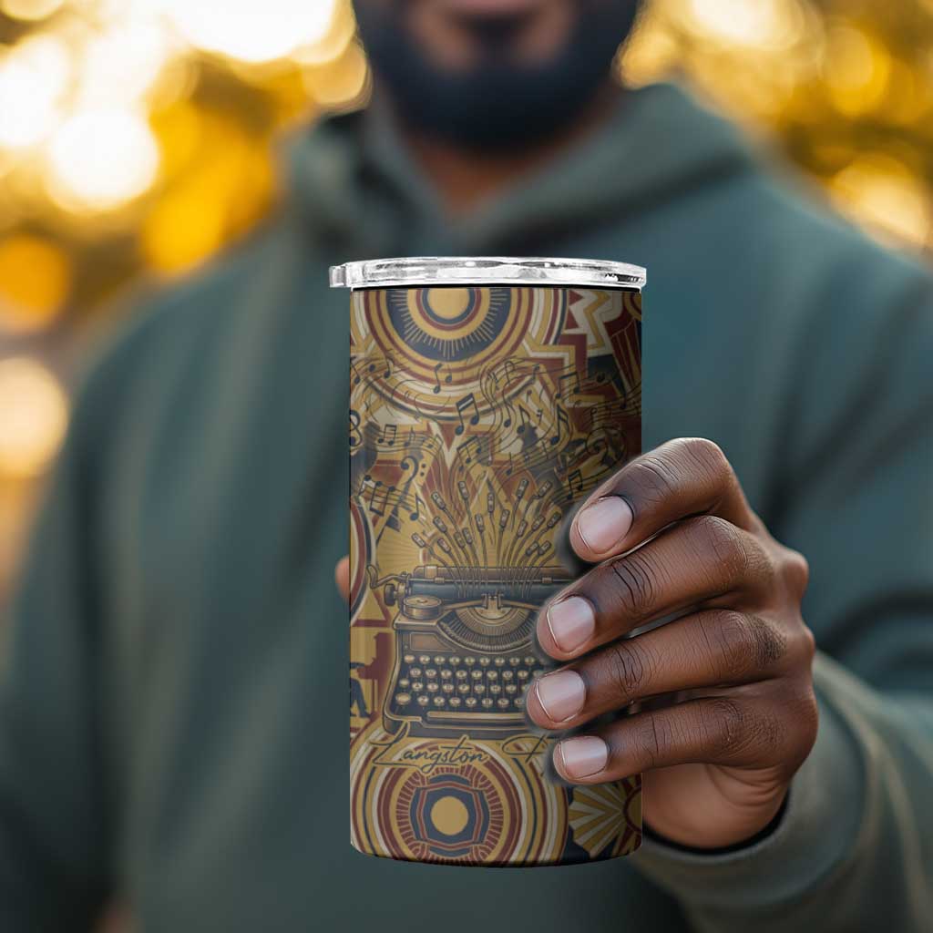 Langston Hughes 4 in 1 Can Cooler Tumbler Vibrant Jazz Age Pattern - Typewriter and Silhouettes Celebration of Harlem Renaissance - Wonder Print Shop