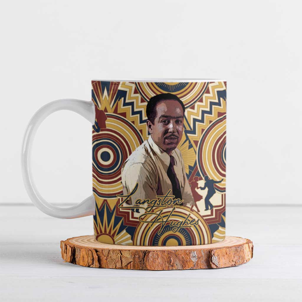 Langston Hughes Ceramic Mug Vibrant Jazz Age Pattern - Typewriter and Silhouettes Celebration of Harlem Renaissance - Wonder Print Shop