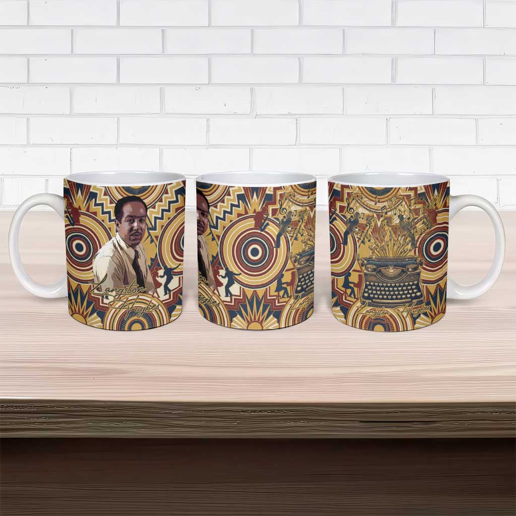 Langston Hughes Ceramic Mug Vibrant Jazz Age Pattern - Typewriter and Silhouettes Celebration of Harlem Renaissance - Wonder Print Shop