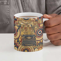 Langston Hughes Ceramic Mug Vibrant Jazz Age Pattern - Typewriter and Silhouettes Celebration of Harlem Renaissance - Wonder Print Shop