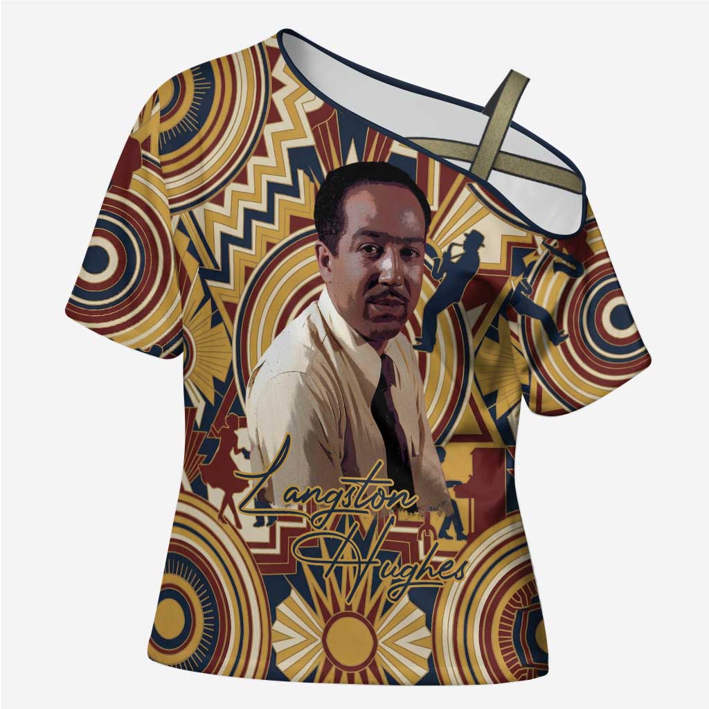 Langston Hughes Cross Shoulder Shirt Vibrant Jazz Age Pattern - Typewriter and Silhouettes Celebration of Harlem Renaissance - Wonder Print Shop