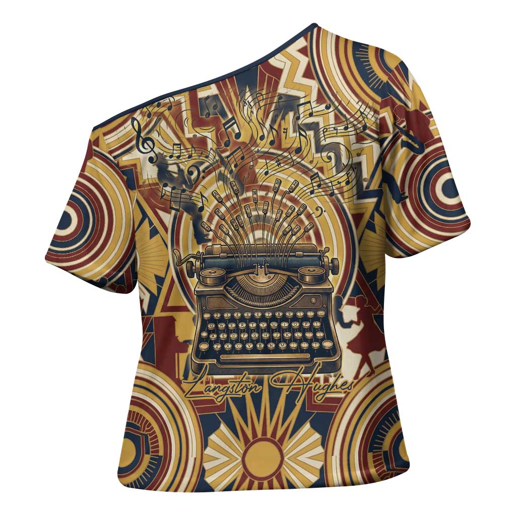Langston Hughes Cross Shoulder Shirt Vibrant Jazz Age Pattern - Typewriter and Silhouettes Celebration of Harlem Renaissance - Wonder Print Shop