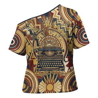 Langston Hughes Cross Shoulder Shirt Vibrant Jazz Age Pattern - Typewriter and Silhouettes Celebration of Harlem Renaissance - Wonder Print Shop