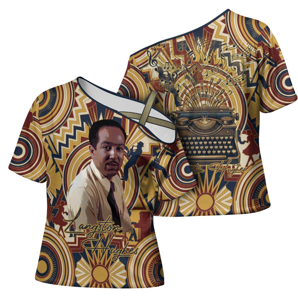 Langston Hughes Cross Shoulder Shirt Vibrant Jazz Age Pattern - Typewriter and Silhouettes Celebration of Harlem Renaissance - Wonder Print Shop