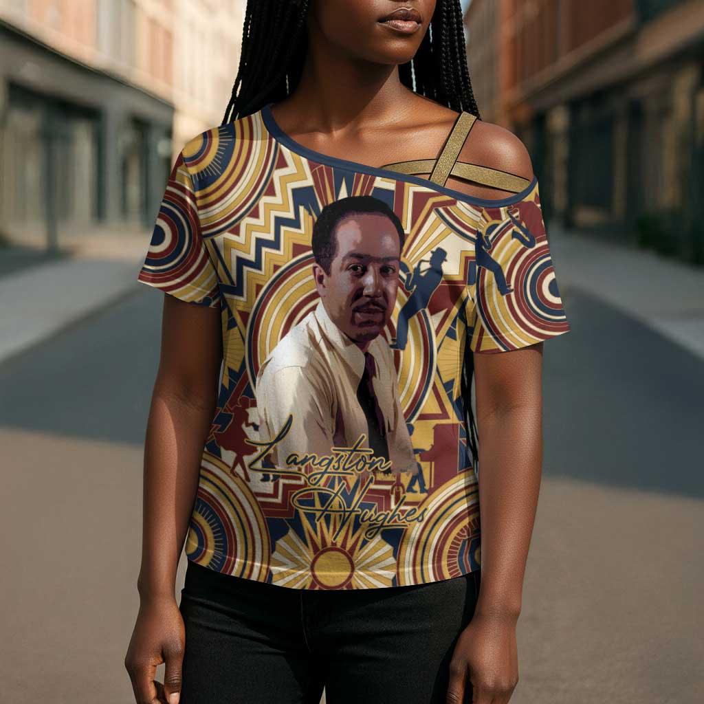 Langston Hughes Cross Shoulder Shirt Vibrant Jazz Age Pattern - Typewriter and Silhouettes Celebration of Harlem Renaissance - Wonder Print Shop