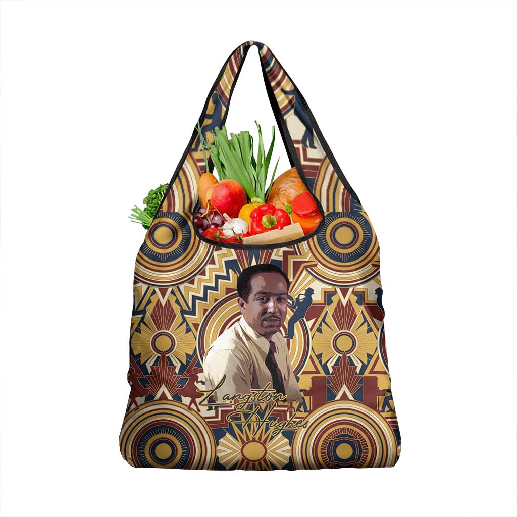 Langston Hughes Grocery Bag Vibrant Jazz Age Pattern - Typewriter and Silhouettes Celebration of Harlem Renaissance - Wonder Print Shop