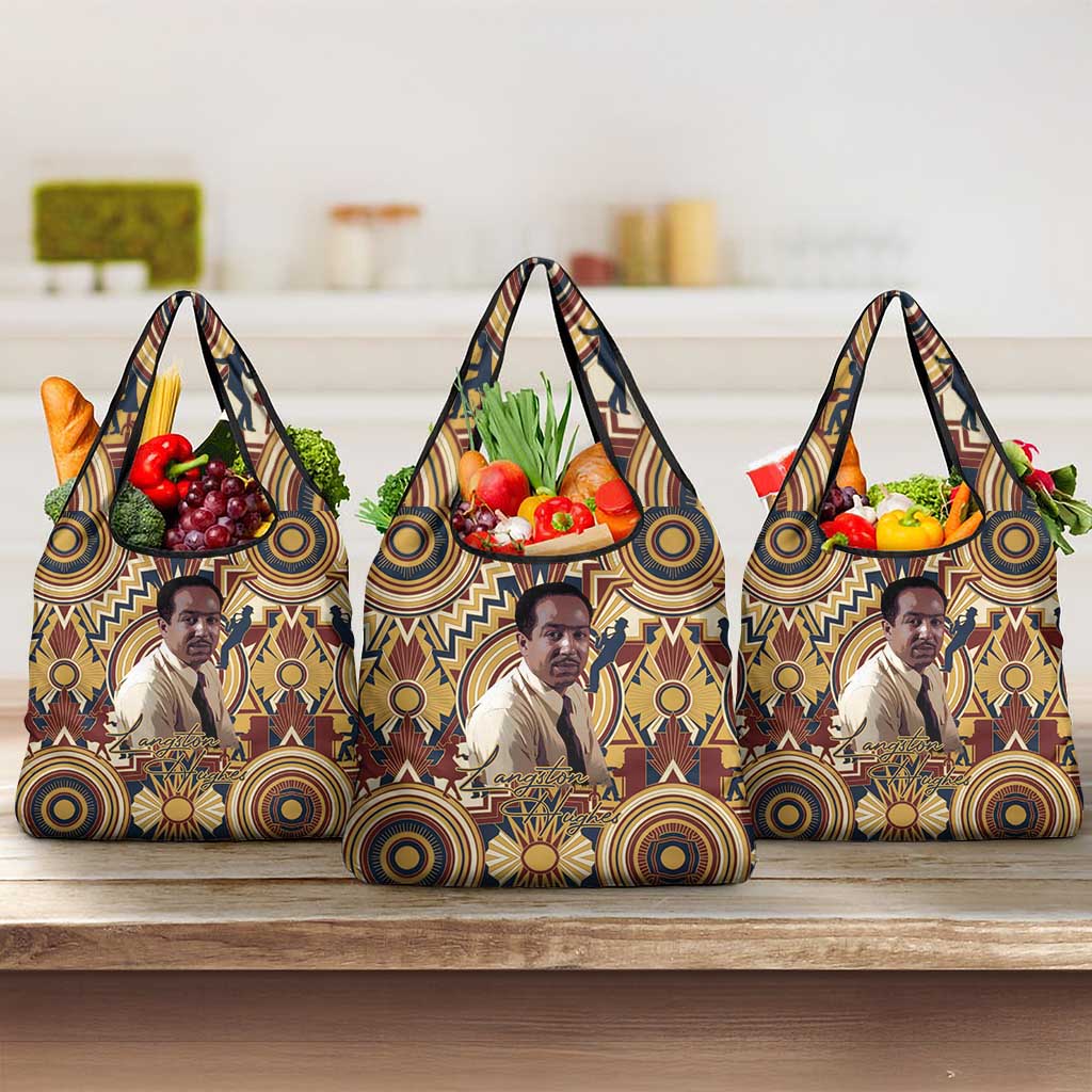 Langston Hughes Grocery Bag Vibrant Jazz Age Pattern - Typewriter and Silhouettes Celebration of Harlem Renaissance - Wonder Print Shop