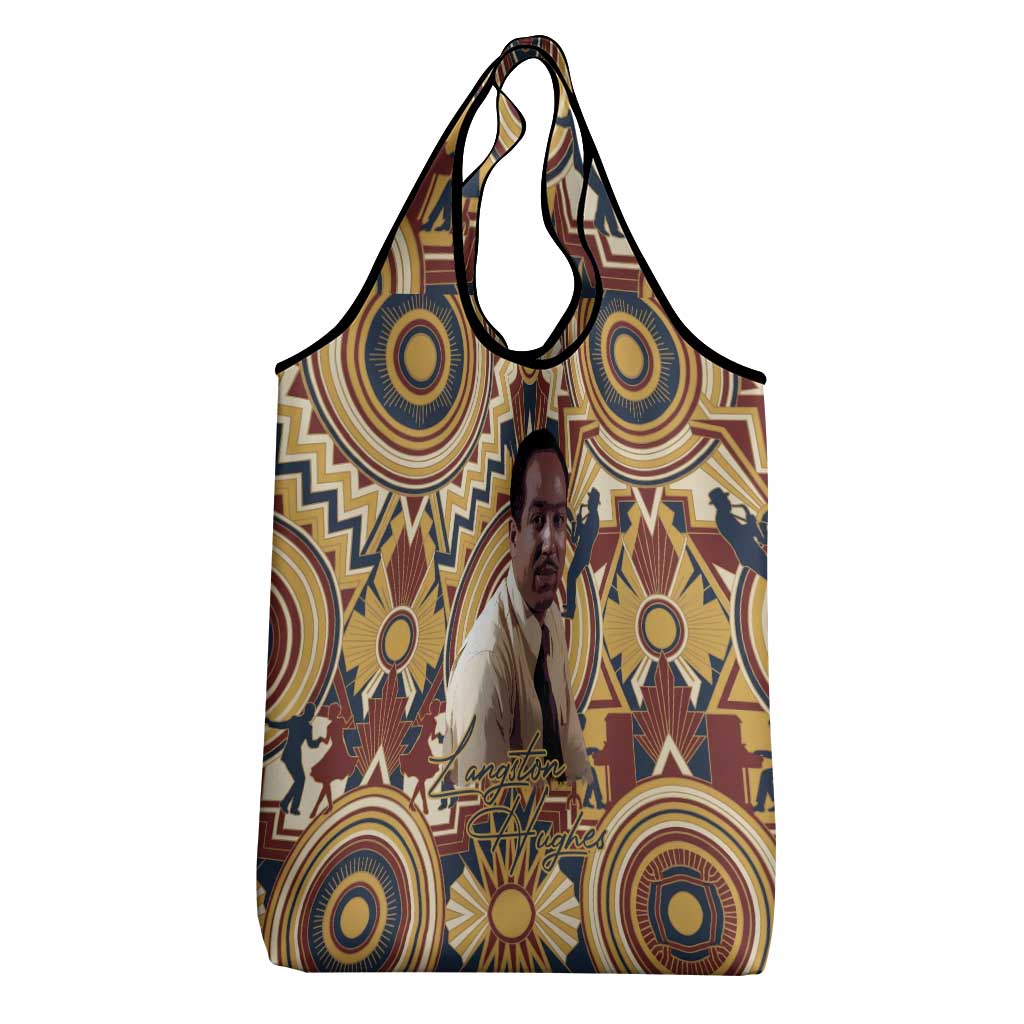 Langston Hughes Grocery Bag Vibrant Jazz Age Pattern - Typewriter and Silhouettes Celebration of Harlem Renaissance - Wonder Print Shop