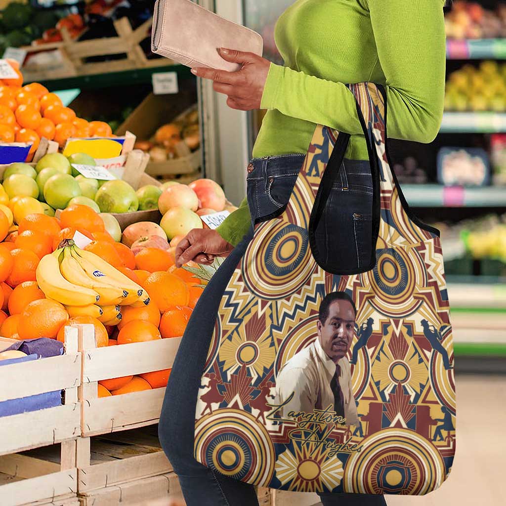Langston Hughes Grocery Bag Vibrant Jazz Age Pattern - Typewriter and Silhouettes Celebration of Harlem Renaissance - Wonder Print Shop